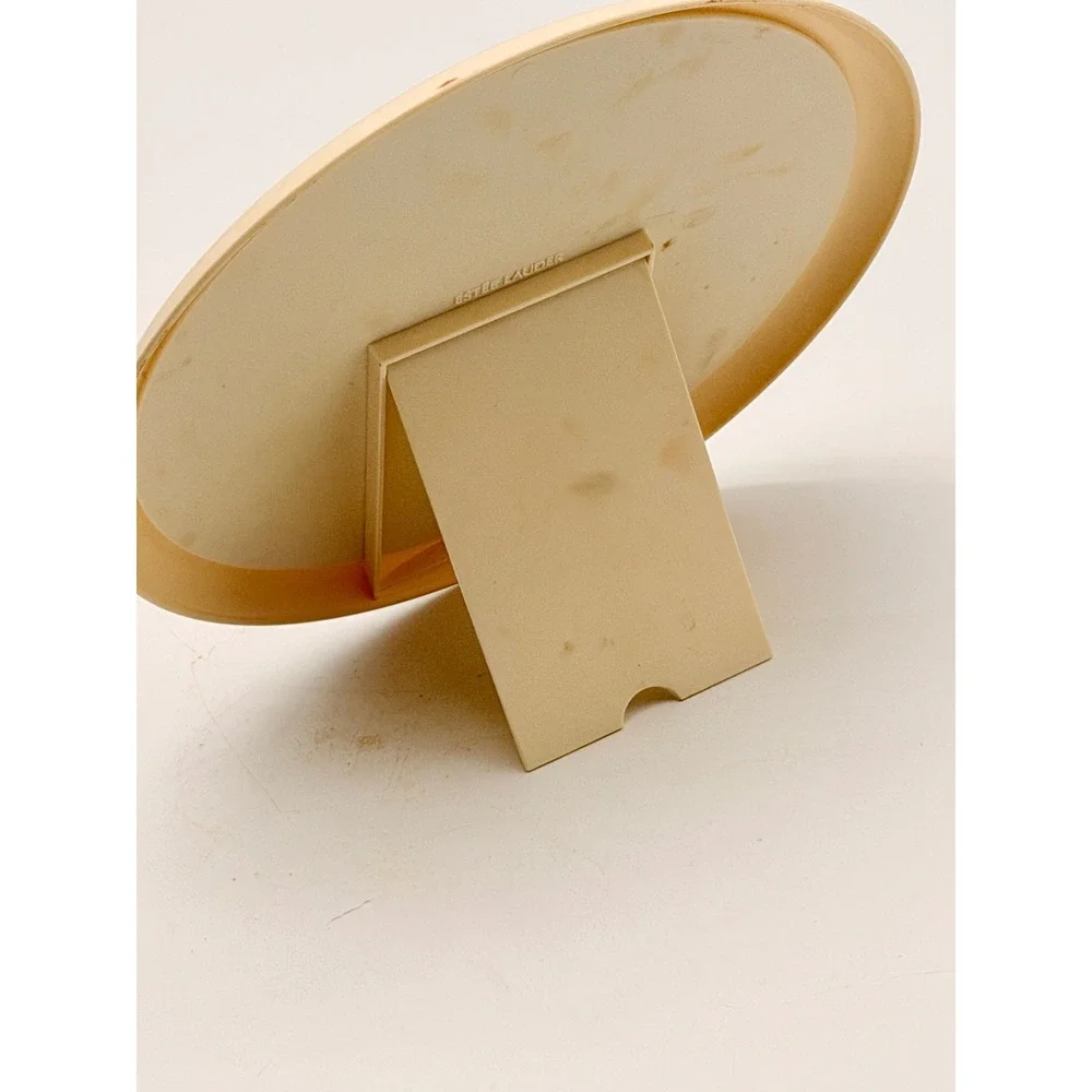 Estee Lauder Vintage Cream Round Tabletop Vanity Mirror Foldable Kickstand Base